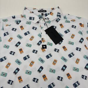 Bad Birdie Mens XL Crushable Beer Can Pattern Short Sleeve Golf Polo Shirt NWT